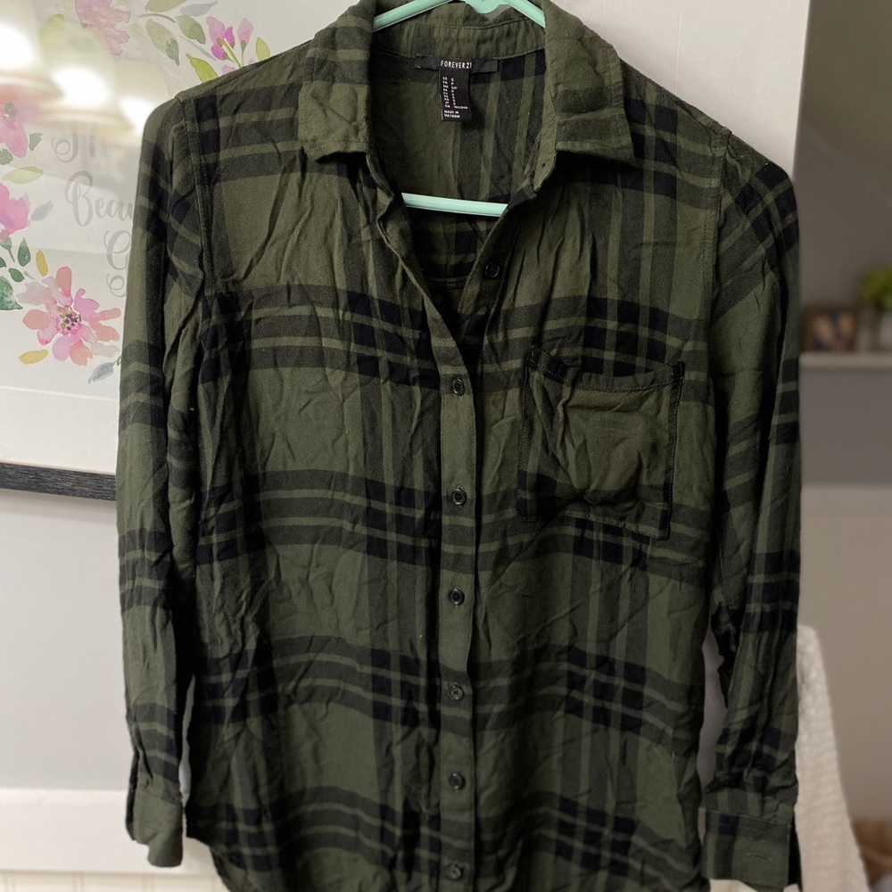 Olive plaid button up